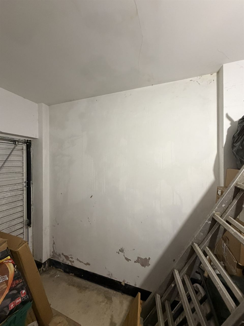 Storage room wall clean after mould treatment